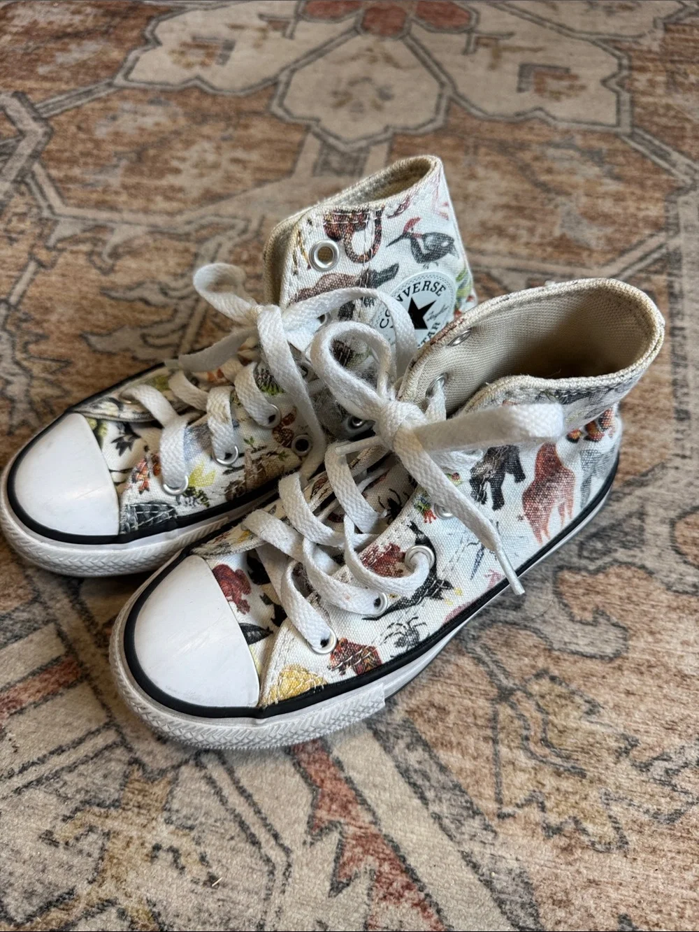 Converse Kids High-Top Sneakers in White with Multicolor Animal Print